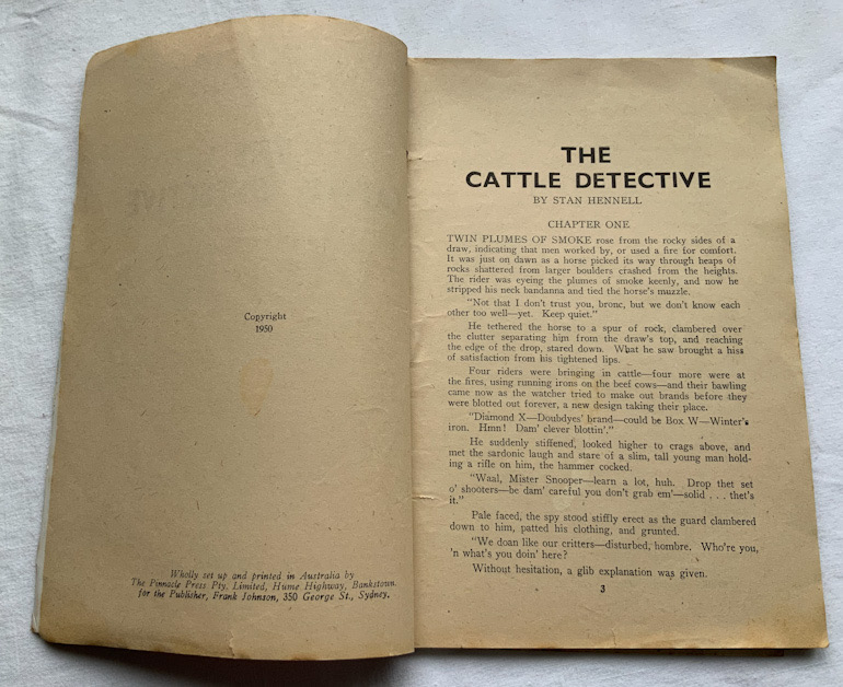 THE CATTLE DETECTIVE Australian pulp fiction Western book by Stan Hennell 1950